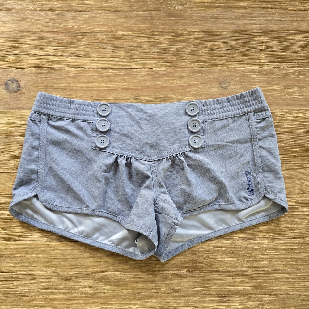 Billabong Light Gray Athletic Women's Shorts with Button Detail